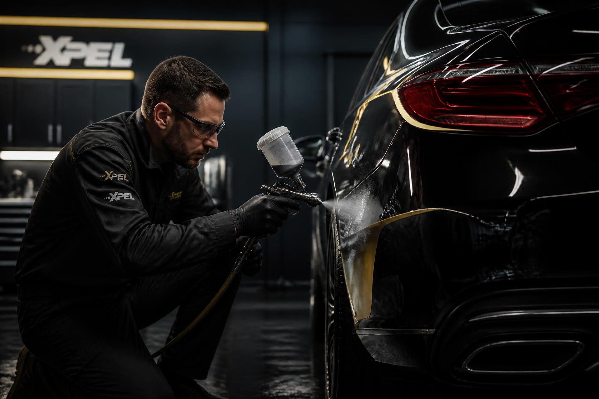 Professional technician repairing a luxury car